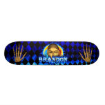 Brandon skull blue fire and flames skateboard desi