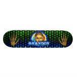 Brandon skull blue fire and flames skateboard desi