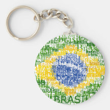 Brasil Text Flag Round Keychain