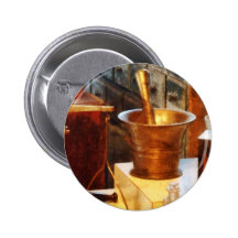 Brass Mortar and Pestle Pinback Buttons