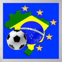 Brazil map 5 stars soccer ball gifts poster
