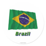Brazil Waving Flag with Name Round Sticker