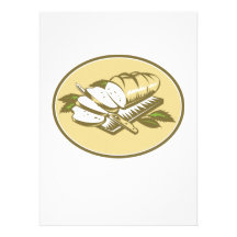 Bread Loaf With Knife and Board Woodcut Custom Invitations
