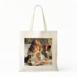 Breakfast in Bed: Girl, Terrier and Kitty Cat Bag