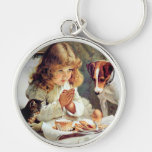 Breakfast in Bed: Girl, Terrier and Kitty Cat Key Chains