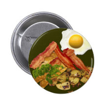 Breakfast Landscape Bacon Eggs Pinback Buttons