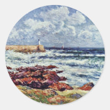 Breakwater Of The Port Of Audierne By Moret Henri Round Stickers