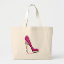 Breast Cancer Awareness Glitter Pearl Pump Tote Bags