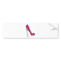 Breast Cancer Awareness Glitter Pearl Pump Bumper Stickers