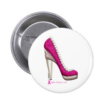 Breast Cancer Awareness Glitter Pearl Pump Pinback Buttons