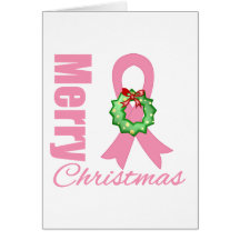 Breast Cancer Awareness Merry Christmas Ribbon Greeting Cards