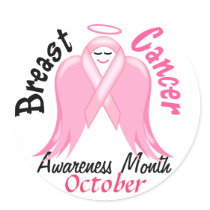 Breast Cancer Awareness - Pink Ribbon Angel Round Sticker