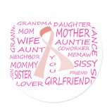 BREAST CANCER AWARENESS PINK RIBBON DESIGN ROUND STICKERS