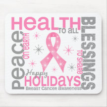 Breast Cancer Christmas 4 Holiday Snowflakes Mouse Pad