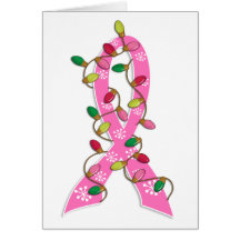 Breast Cancer Christmas Lights Ribbon Greeting Cards