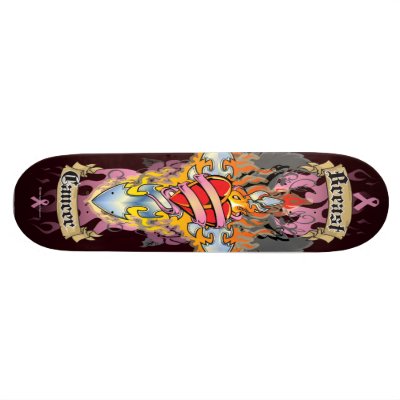 Breast Cancer Cross and Heart Skateboard by fightcancertees