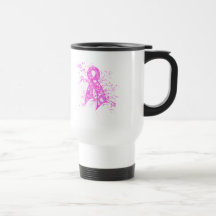 Breast Cancer Floral Swirls Ribbon Coffee Mugs