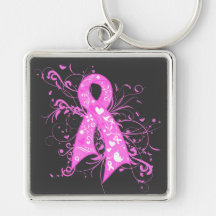 Breast Cancer Floral Swirls Ribbon Keychains