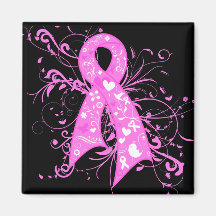 Breast Cancer Floral Swirls Ribbon Magnet
