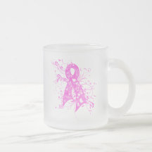Breast Cancer Floral Swirls Ribbon Mugs
