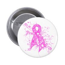 Breast Cancer Floral Swirls Ribbon Pin