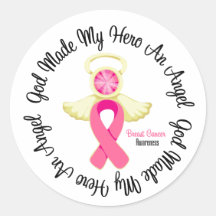 Breast Cancer God Made My Hero An Angel Round Stickers