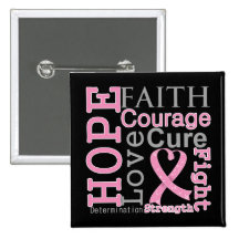 Breast Cancer Hope Faith Motto Pins
