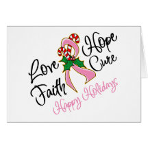 Breast Cancer Hope Love Cure Happy Holidays Greeting Card
