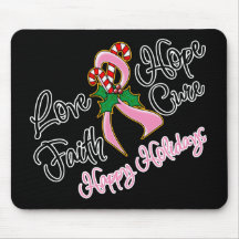 Breast Cancer Hope Love Cure Happy Holidays Mousepads