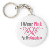 Breast Cancer I Wear Pink Tribal Ribbon (Grandma) Keychain