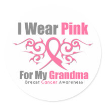 Breast Cancer I Wear Pink Tribal Ribbon (Grandma) Sticker