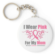 Breast Cancer I Wear Pink Tribal Ribbon (Mom) Key Chains