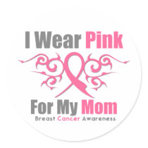 Breast Cancer I Wear Pink Tribal Ribbon (Mom) Sticker