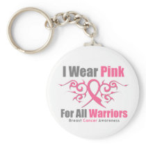 Breast Cancer I Wear Pink Tribal Ribbon (Warriors) Keychains