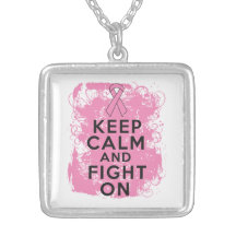 Breast Cancer Keep Calm and Fight On.png Necklaces