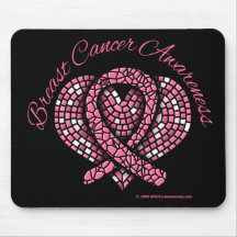 Breast Cancer Mosaic Heart Ribbon Mouse Pad