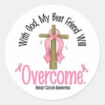 Breast Cancer My Best Friend Will Overcome Round Stickers