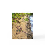 Breast Cancer Note Card-Pink ribbon in sand.