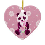 Breast Cancer Panda Bear Christmas Ornaments