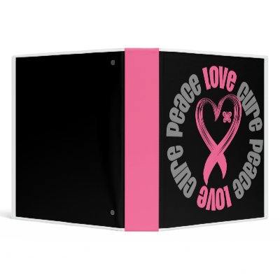 Breast Cancer Peace Love Cure Ribbon Binder by cancerapparel
