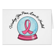 Breast Cancer Ribbon Merry Christmas Snowglobe Cards