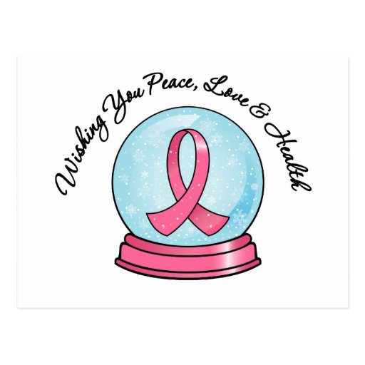 Breast Cancer Ribbon Merry Christmas Snowglobe Post Cards