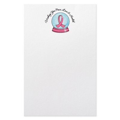 Breast Cancer Ribbon Merry Christmas Snowglobe Stationery Paper by giftsforawareness