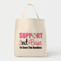 Breast Cancer Support 2nd Base Tote Bags