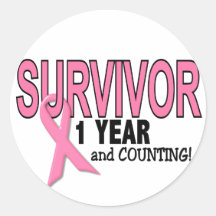 BREAST CANCER SURVIVOR 1 Year & Counting Round Stickers