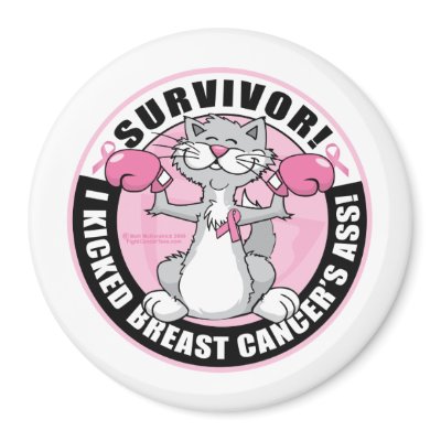 Breast Cancer Survivor Cat Fridge Magnet by fightcancertees