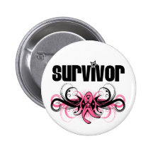 Breast Cancer Survivor Grunge Winged Emblem Pinback Buttons
