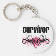 Breast Cancer Survivor Grunge Winged Emblem Key Chain