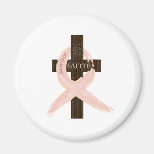 Breast Cancer Survivor Pink Ribbon-Cross of Faith Refrigerator Magnet