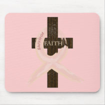 Breast Cancer Survivor Pink Ribbon-Cross of Faith Mouse Pads